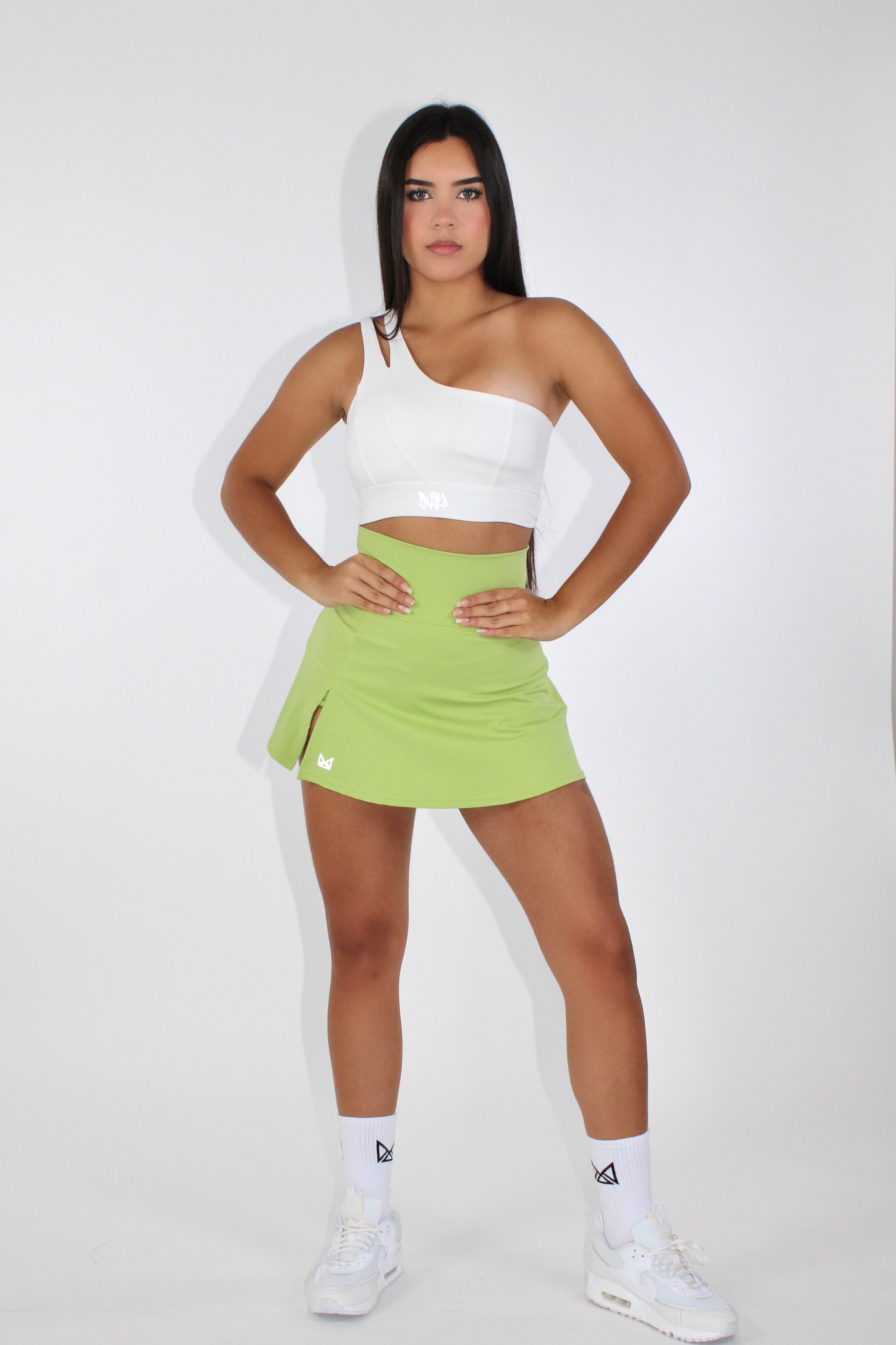 Salma One-Shoulder High Impact Sports Bra White - Front view