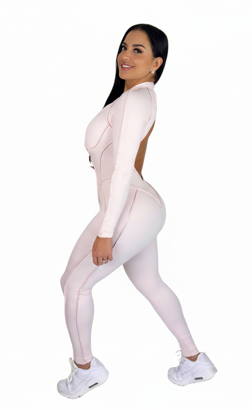 Sculpt Line Open Back Bodysuit - Baby Pink - MILA MVMT