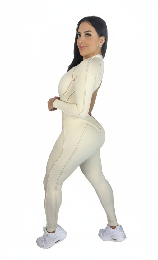 Sculpt Line Open Back Bodysuit - Beige - MILA MVMT