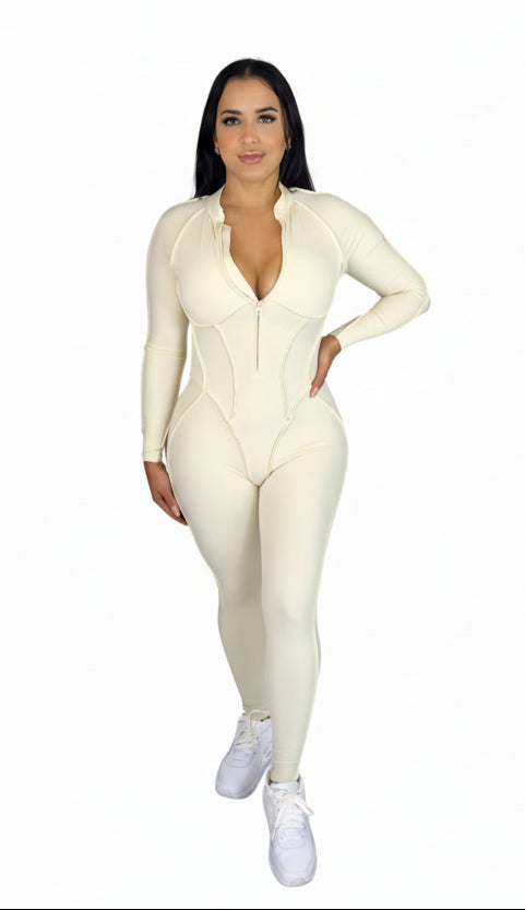 Sculpt Line Open Back Bodysuit - Beige - MILA MVMT