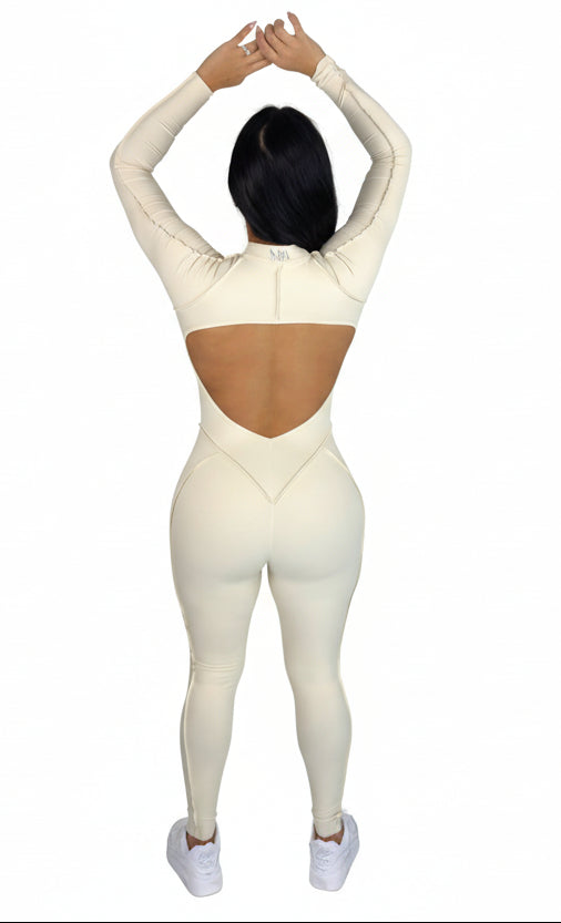 Sculpt Line Open Back Bodysuit - Beige - MILA MVMT