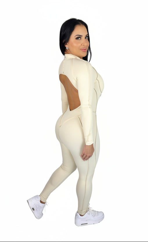 Sculpt Line Open Back Bodysuit - Beige - MILA MVMT