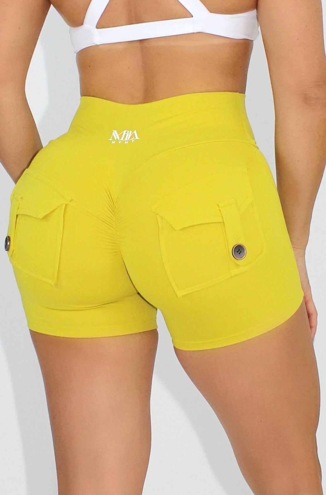 Selene Scrunch Booty Pocket Shorts - Mustard Yellow