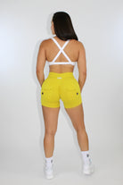 Selene Scrunch Booty Pocket Shorts - Mustard Yellow back view