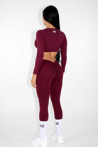 Stella Twist Front Long Sleeve Crop Top - Cranberry back view