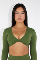 MILA MVMT Sportswear Gym Wear Workout Athleisure Crop Top Long Sleeve fern green color facing front